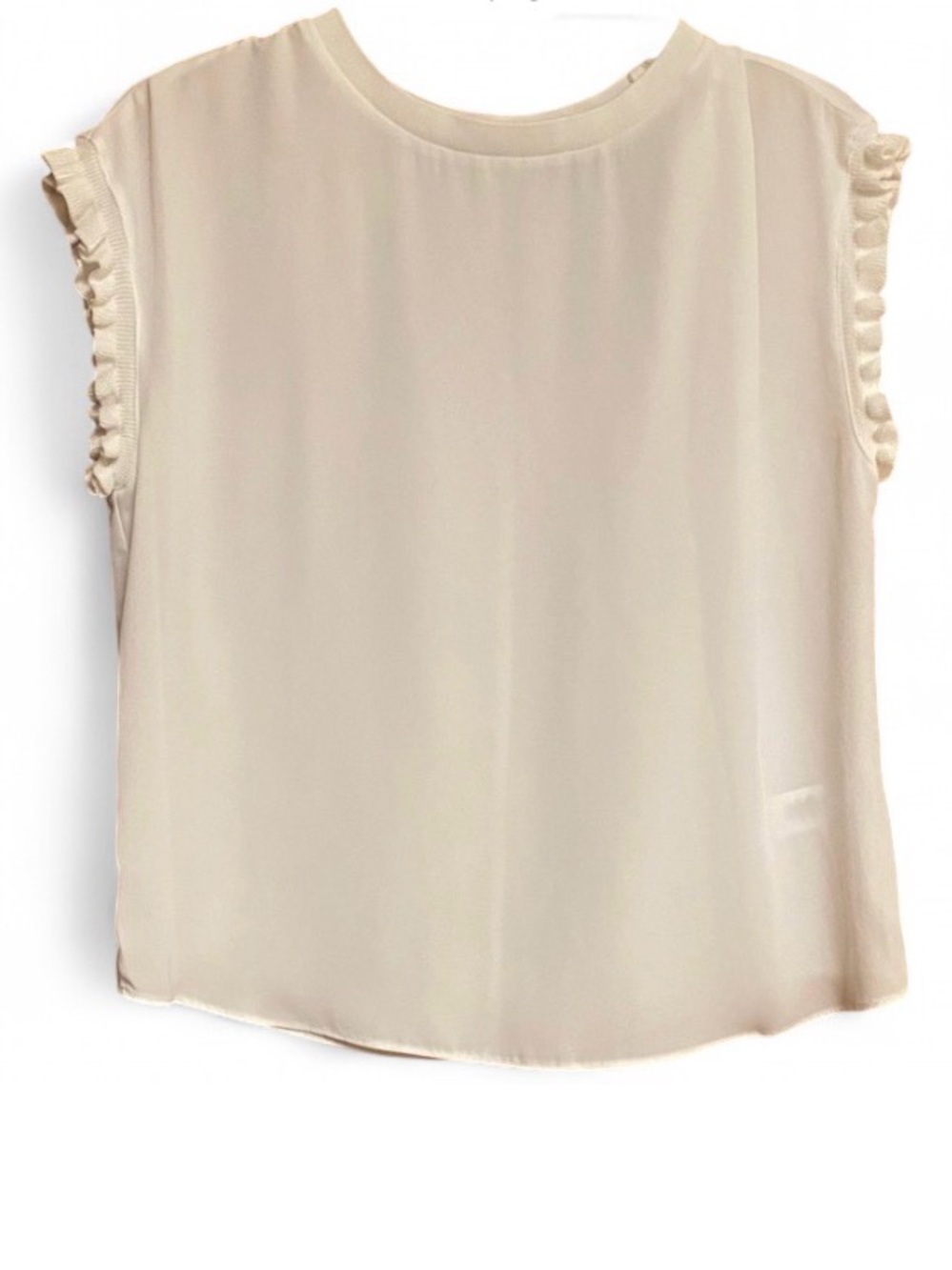 T Tahari Cream Sleeveless Work Blouse Petite Small Business Casual Ruffle Top
